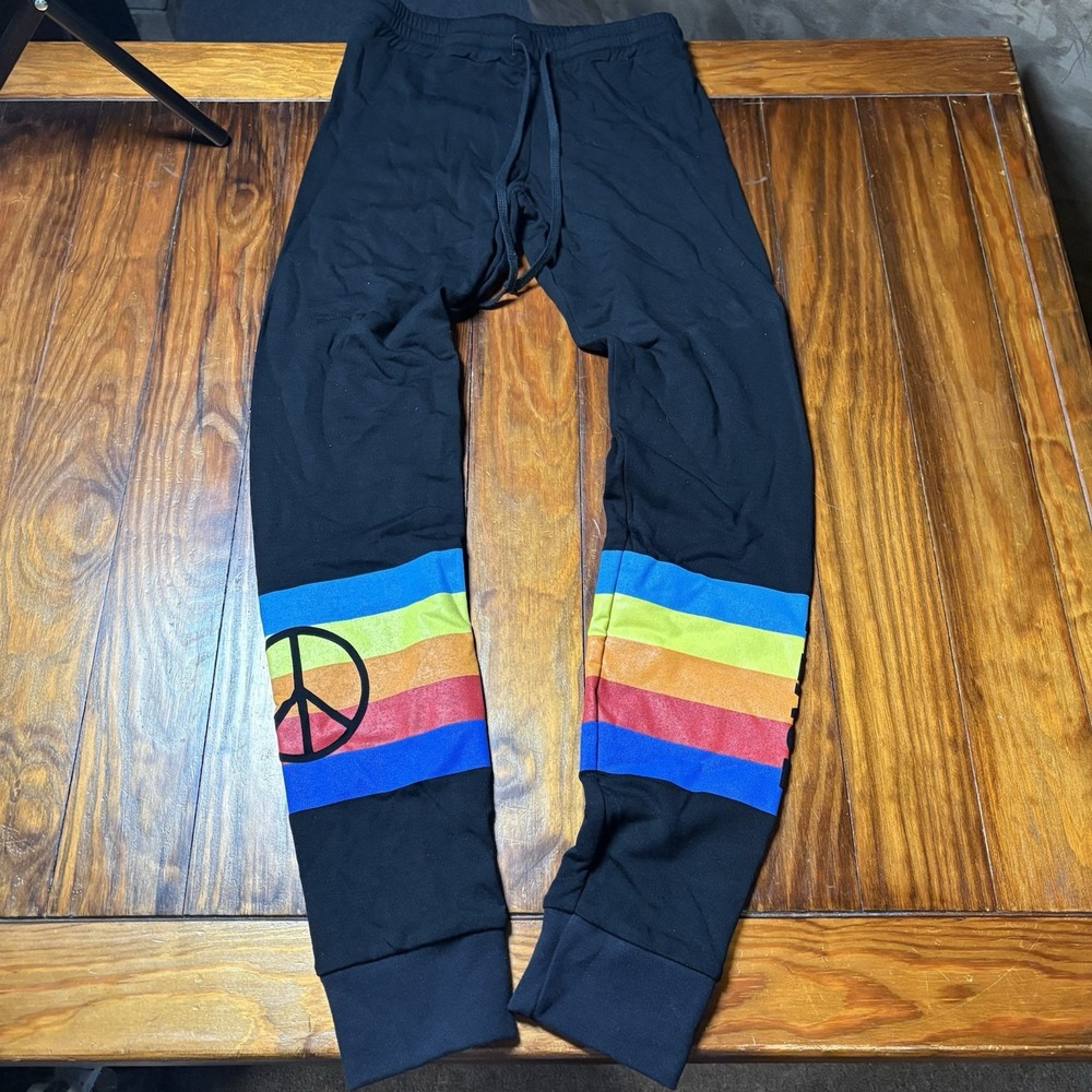 Lauren Moshi Noleta Peace Sign Rays Sweatpants Rainbow XS New A1291